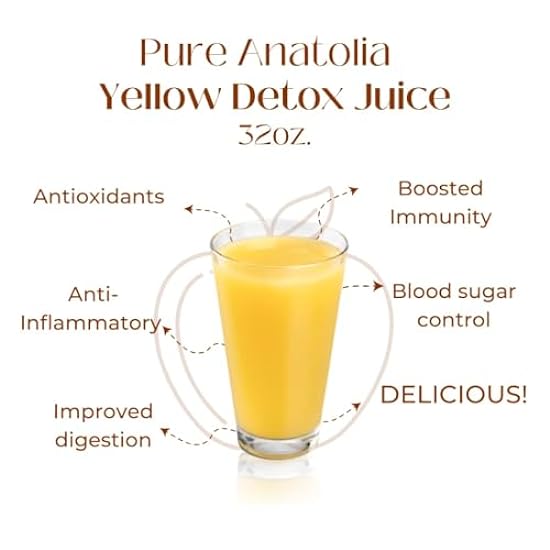 100% Organic Fruit Juices by Pure Anatolia • Yellow Detox Juice • USDA Organic, Gluten Free, Vegan - Glass Bottle of 32 fl oz. (Promotes detox, boosts recovery, and supports immune function) 390076768