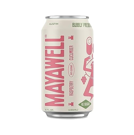 MAYAWELL Bubbly Prebiotic Soda: No Stevia or ACV, Supports Gut Health & Immunity, Low Sugar & Low Calorie Drinks, Organic Agave, Fiber, Healthy Soda, Sparkling Beverage (12 pack) Raspberry Cucumber 694863443