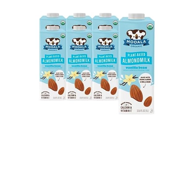 Mooala – Organic Vanilla Bean Almondmilk, 33.8 oz (Pack of 6) – Shelf-Stable, Non-Dairy, Gluten-Free, Vegan & Plant-Based Beverage 833499139