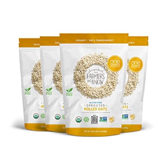 One Degree Organic Foods Sprouted Rolled Oats, USDA Organic, Non-GMO Gluten Free Oatmeal, 24 oz., 4 Pack 704559176