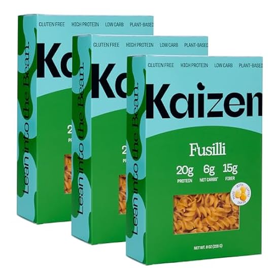 Kaizen Low Carb Keto Pasta Fusilli - High Protein (20g), Gluten-Free, Keto-Friendly (6g Net), Plant-Based Lupini Noodles made w/High Fiber Lupin Flour - 8 ounces (Pack of 3) 167572640