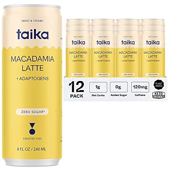 Taika Macadamia Latte - Creamy Mushroom Kaffee w/Ashwagandha, Lions Mane, & L-Theanine - Ready to Drink Kaffee in Cans - (Macadamia Latte, 8 Fl Oz (Pack of 12)) 107181479