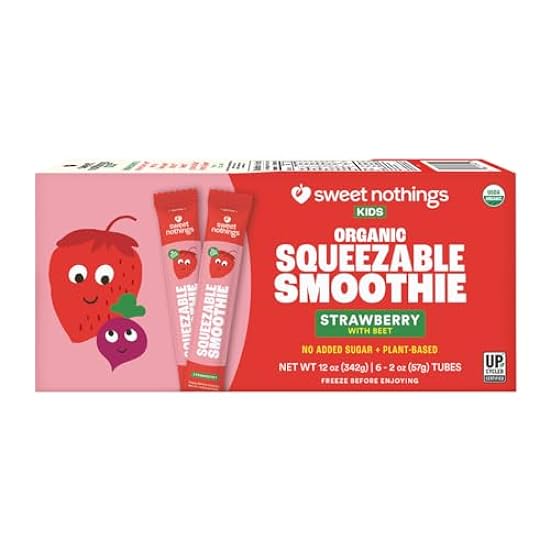 Sweet Nothings, Strawberry, USDA Organic Kids´ Squeezable Super Fruit Smoothie Freezie Pops, Value Pack of 24 - Dye-Free, No Added Sugar, Dairy-Free, Vegan, Healthy Organic Fruit and Veggie Pops, Freeze or Refrigerate and Enjoy 825332105