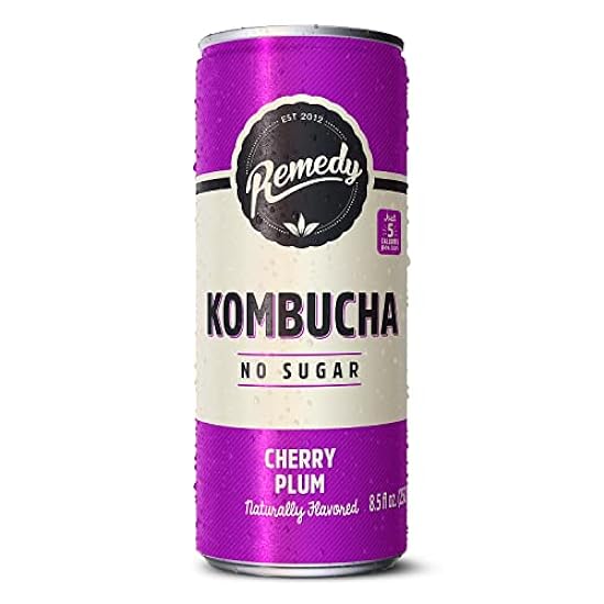Remedy Kombucha Tee Organic Drink - Sugar Free, Keto, Vegan, Non-GMO, Gluten Free & Low Calorie - Sparkling Live Beverage w/Gut Health & Probiotic Like Benefits - Cherry Plum - 8.5 Fl Oz Can, 24-Pack 830724293