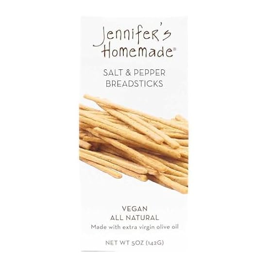 Jennifer´s Homemade Salt & Pepper Breadsticks, Made with Extra Virgin Olive Oil, All Natural, Vegan, 5 Ounce (Pack of 12) 798257312