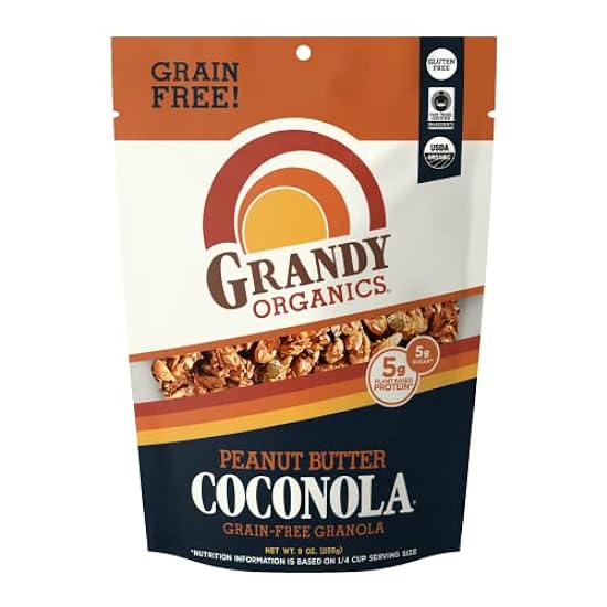 Grandy Organics Peanut Butter Coconola Granola, Gluten Free, Grain Free, Peanut Butter Granola with 5g Plant Based Protein, 9oz (Pack of 6) 243423355