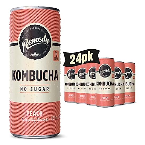 Remedy Kombucha Tee Organic Drink - Sugar Free, Keto, Vegan, Non-GMO, Gluten Free & Low Calorie - Sparkling Live Beverage w/Gut Health & Probiotic Like Benefits - Peach - 8.5 Fl Oz Can, 24-Pack 677061200