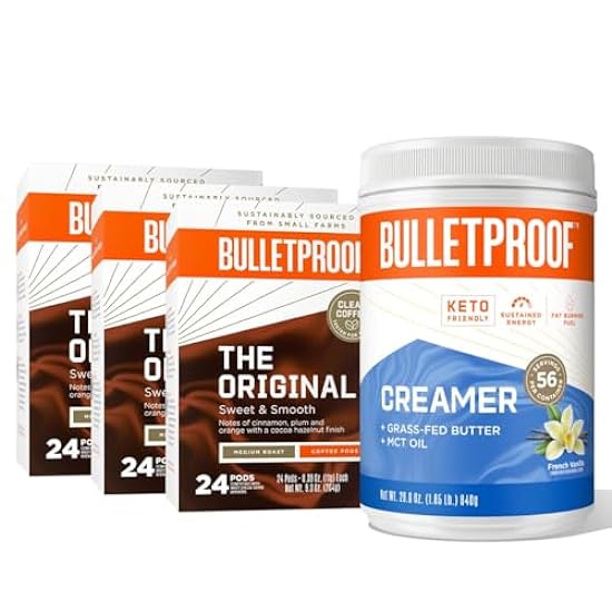 Bulletproof Original Medium Roast Single-Serve Pods, 72 Count, and French Vanilla Creamer, 29.6 Ounces 531150208