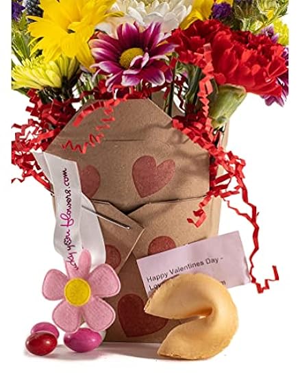 XOXO Fresh Cut Live Flowers Arranged in a Takeout Container with Your Personal Message Tucked Inside a Fortune Cookie 390630270