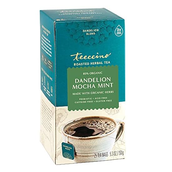 Teeccino Dandelion Root Tee Sampler - Caramel Nut, Mocha Mint, Coconut - Caffeine-Free, Roasted Herbal Tee with Prebiotics, Gluten Free - 25 Tee Bags (Pack of 3) 765300399