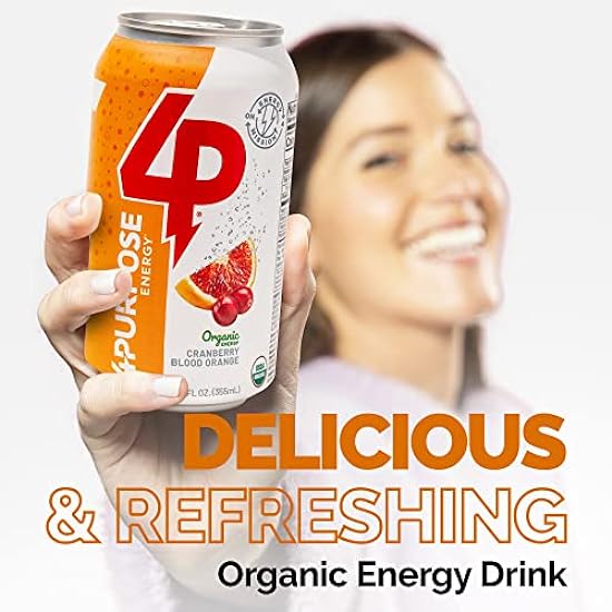 Cranberry Blood Orange Energy Drink, Natural Energy Sports Drinks with Caffeine and B-Complex Vitamins, Guilt-free Healthy Drinks, Pack of 12, 355 ml - 4 Purpose Energy 234015693