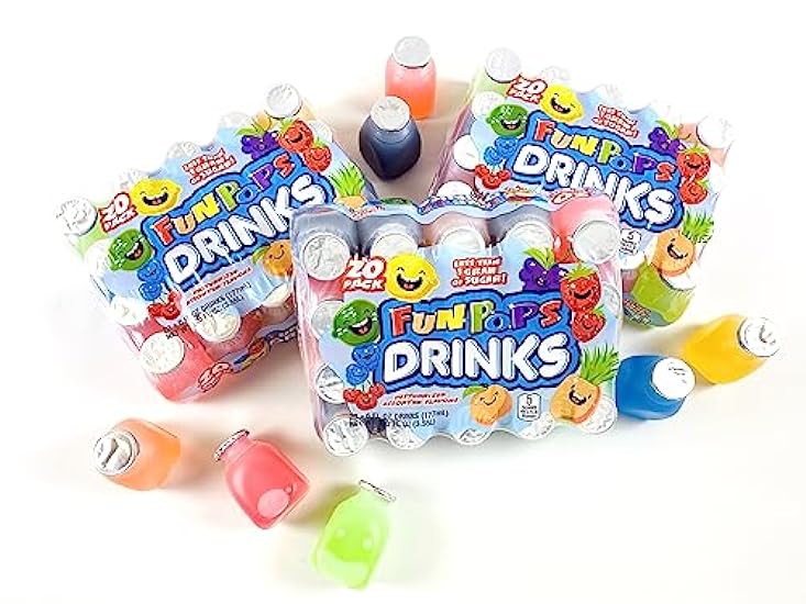 Fun Pops Kids Juice Drink Variety Pack, 6-Ounce 20-Pack, Less Than 1gm Sugar, Flavors Kids Love, Pack of 4 331060631