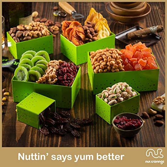Nut Cravings Gourmet Collection - Dried Fruit & Mixed Nuts Gift Basket Grün Tower + Ribbon (12 Assortments) Easter Arrangement Platter, Birthday Care Package - Healthy Kosher USA Made 631520983