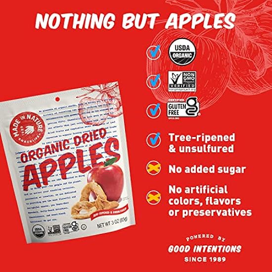 Made In Nature - Organic Apple Rings Dried Fruit - Non-GMO Vegan Dried Fruit , 3 Ounce (Pack of 6) 128694111
