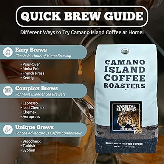 Camano Island Kaffee Roasters Varietal Supremo Espresso Blend, Whole Bean 2lb, Fresh Dark Roast, USDA Organic, Fairly Traded, Shade Grown Arabica, Schokolade, Caramel, Hint of Spice Flavor Profile 218179441