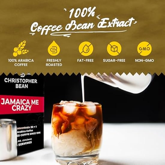 Christopher Bean Kaffee - 396 servings, 30 to 1 Blend Beutel in Box Liquid Instant Kaffee or Cold Brew Kaffee Concentrate - Hot or Iced Kaffee - Jamaica Me Crazy 898041867