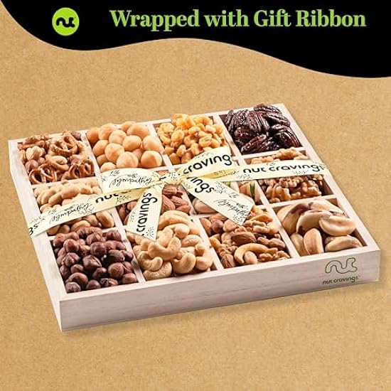Nut Cravings Gourmet Collection, Sympathy Nuts Gift Basket with Sympathy Ribbon + Greeting Card in Reusable Wooden Tray (12 Assortments) Food Platter Condolence Care Package Healthy Kosher 781240104