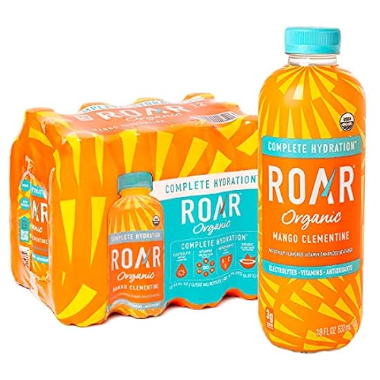 Roar Organic Electrolyte Infusions - USDA Organic - Mango Clementine - with Antioxidants, B Vitamins, Low-Calorie, Low-Sugar, Low-Carb, Coconut Wasser Infused Beverage 18 Fl Oz (Pack of 12) 29862764