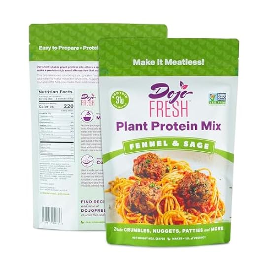 Dojo Fresh Fennel and Sage Plant Protein Mix – Plant Based Meat Alternative for Meatless Sausage Substitute - Vegan, Soy Free, Non-GMO, Shelf Stable - 31g Protein Per Serving (8 oz, Pack of 3) 854243826