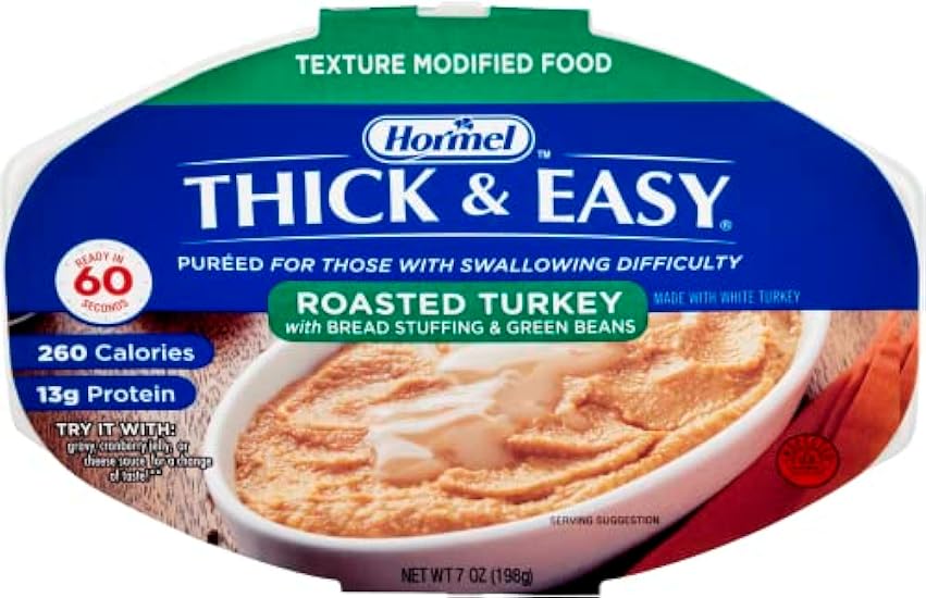 Hormel Thick & Easy Pureed Meals, Roasted Turkey With Bread Stuffing & Grün Beans, 7 oz (Pack of 7) with By The Cup Mood Spoons 311957589