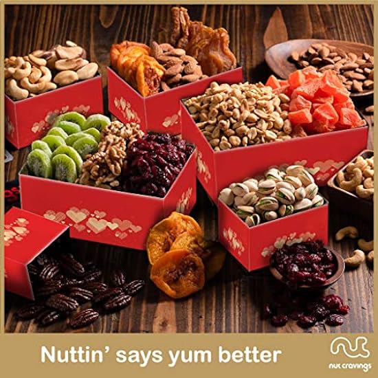 Nut Cravings Gourmet Collection - Dried Fruit & Mixed Nuts Gift Basket Rot Tower + Heart Ribbon (12 Assortments) Easter Arrangement Platter, Healthy Kosher USA Made 859902940