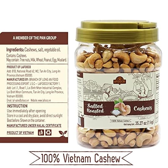 LAFOOCO Salted Roasted Cashews Premium Cashews Vegan Snacks, Rich in Nutrients, Protein, Fiber, Vitamins, Great Gift for Friend, Grandparent on Any Celebration, Birthdays, Coupon (35.27 oz) 688926508