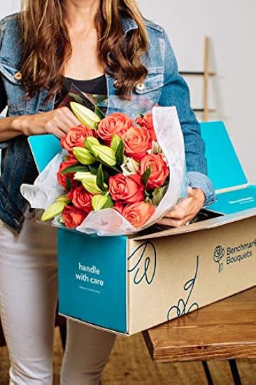 BENCHMARK BOUQUETS | Orange Rose and Lily Bouquet, Prime Delivery, Free Vase, Farm Direct Fresh Flowers, Gift for Anniversary, Birthday, Congratulations, Get Well, Home Décor, Sympathy, Thanksgiving 251006937