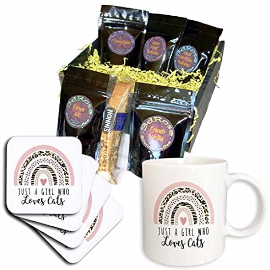3dRose Just a Girl who Loves Cats - Cute Leopard Print Rainbow... - Kaffee Gift Baskets (cgb-363682-1) 605135571