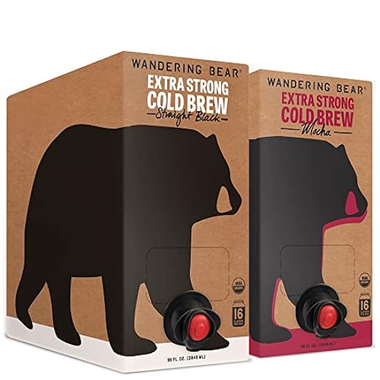 Wandering Bear Cold Brew Kaffee, Straight Schwarz & Mocha Bundle, 96oz, 2 pack - Organic, Smooth, Shelf-Stable, and Ready to Drink 304757556