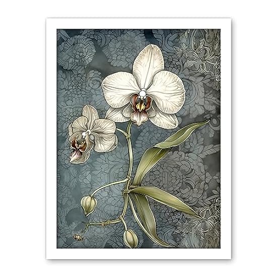 Orchid Flower Blooms Pastel Colour Art Nouveau Artwork 