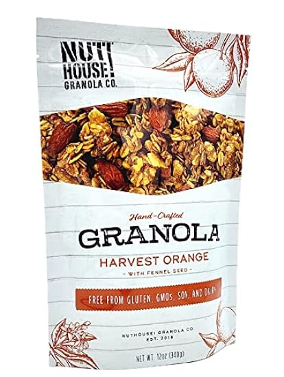 NutHouse! Granola Company - Premium Harvest Orange Granola | Certified Gluten-Free, Non-GMO, Kosher | Vegan, Soy-Free | 12 oz. Beutel (6-Pack) 521809463