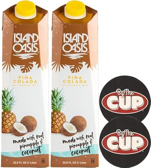 Island Oasis Pina Colada Beverage Mix, 1 Liter (Pack of 2) with By The Cup Coasters 594693944