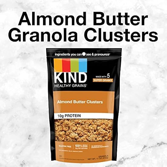 KIND Healthy Grains Clusters, Almond Butter Granola, 10g Protein, Gluten Free, 11 Ounce (Pack of 6) 238289455