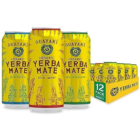 Guayaki Yerba Mate, Clean Energy Drink Alternative, Organic Variety Pack (Enlighten Mint, Revel Berry, Blauphoria), 15.5oz (Pack of 12), 150mg Caffeine 438278001