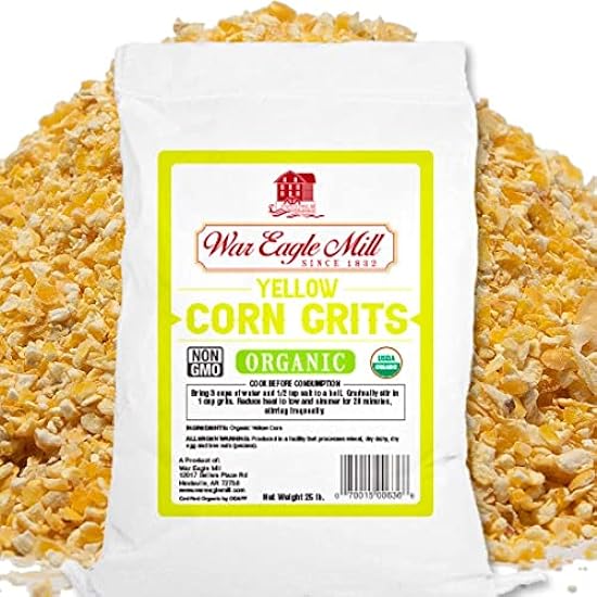 War Eagle Mill USDA Organic, Non-GMO, 100% All Natural-Premium Yellow Corn Grits/Polenta 25 Pound Beutel (Pack of 1) 930632020