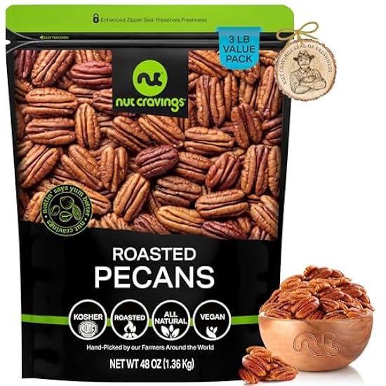 Nut Cravings - Candied Pecans Honey Glazed Praline, No Shell (48oz - 3 LB) Bulk Nuts Packed Fresh in Resealable Beutel - Healthy Protein Food Snack, All Natural, Keto Friendly, Vegan, Kosher 767283891