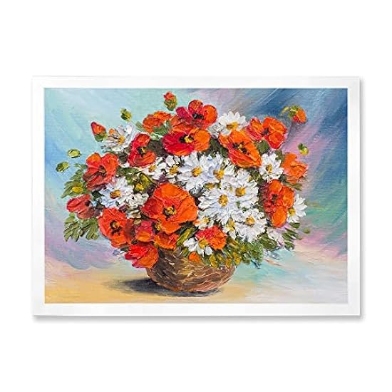 DesignQ Still Life Bouquet Of Poppies and Daisies Traditional Framed Wall Art 154301000