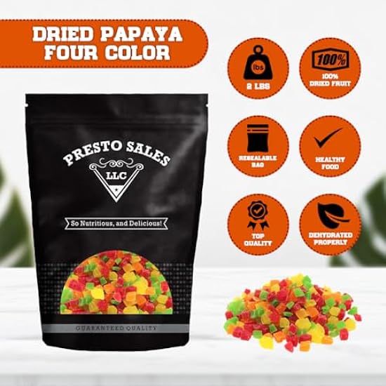 Papaya Four Farbe, Diced/Chopped, Great party color, Sweet and tropical flavor, Fruit intake, packaged in resealable 2 lbs. (32 oz.) pouch Beutel by Presto Sales LLC 817800384