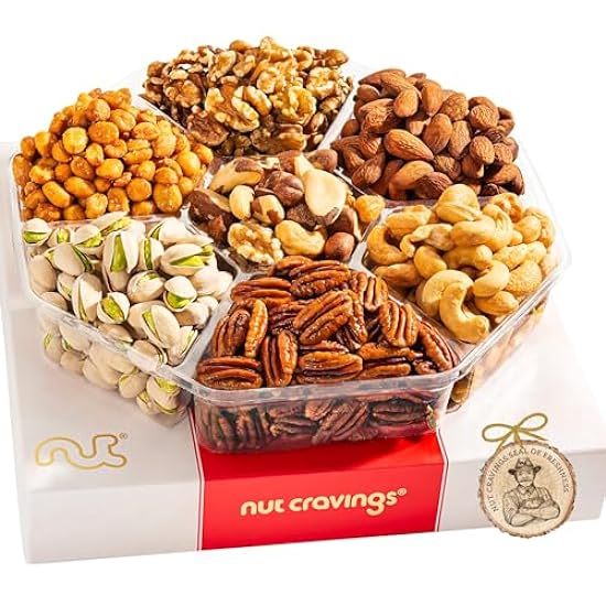 Nut Cravings Gourmet Collection - Mixed Nuts Gift Basket in Rot Gold Box (7 Assortments, 2 LB) Easter Arrangement Platter, Birthday Care Package - Healthy Kosher USA Made 539708216