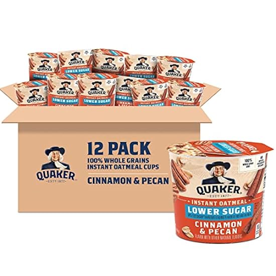 Quaker Instant Oatmeal Express Cups 50% Less Sugar, Cinnamon Pecan, 1.41 Ounce (Pack of 12) 636552676