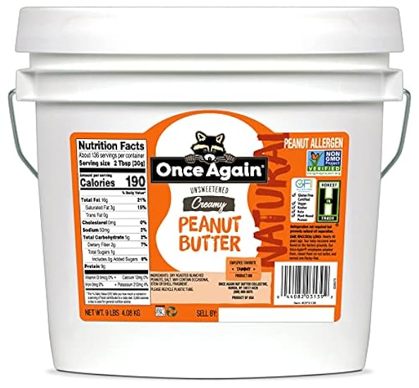 Once Again Natural, Creamy Peanut Butter, 9lb Bucket (s