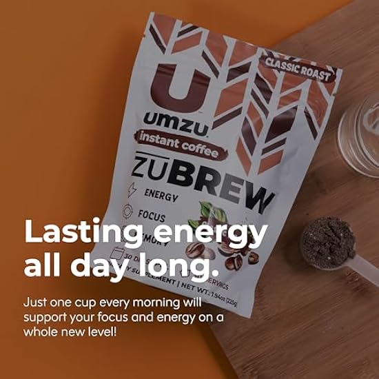 UMZU zuBrew Unsweetened - Instant Kaffee with Lion´s Mane Mushroom & MCT Oil - All-Day Energy, Cognitive Health Support & Focus - Hot or Cold Kaffee - Easy-To-Use Supplement - 30 Servings - 7.8 Ounce 8310259
