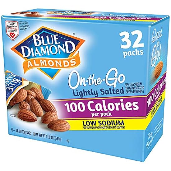 Blau Diamond Almonds Low Sodium Lightly Salted Snack Nuts, 100 Calorie Packs, 0.6 Ounce (Pack of 32) 43368705