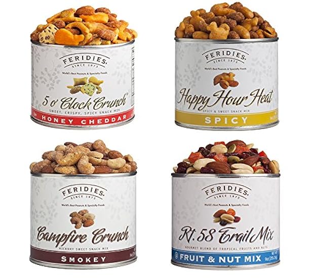 FERIDIES Sweet and Spicy Snack and Trail Mix Assortment (Rt.58 Trail Mix, Campfire Crunch, Happy Hour Heat, and 5´O Clock Crunch) - 36 ounces Total 847439547