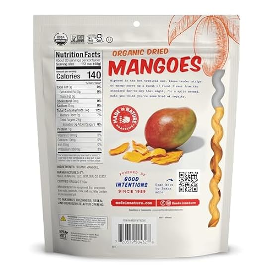 Made in Nature Organic Dried Mangoes, Non-GMO, Gluten Free, Unsulfured, Vegan Snack, 28oz (Pack of 1), Packaging May Vary 710215203