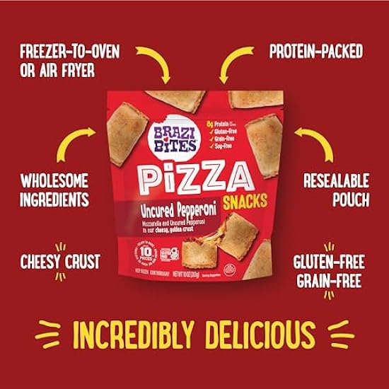Brazi Bites Pepperoni Pizza Snacks | Better-For-You | Gluten-Free| Grain-Free| Soy-Free| Frozen | No Artificial Ingredients | No preservatives | 10oz. Pouches (4-pack) 716195617