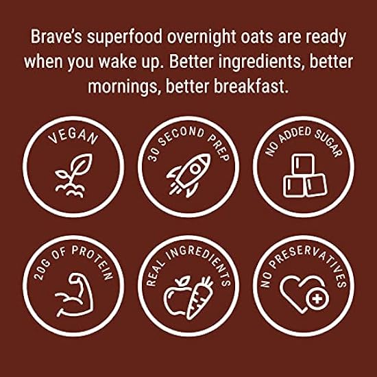 BRAVE Overnight Oats - Organic Instant Frühstück Oatmeal with Cacao, Kaffee, Hemp & Chia Seeds - High Protein and Fiber, No Added Sugar, Gluten Free (Mocha Chip, 3.7oz x 10 Pack) 847599511