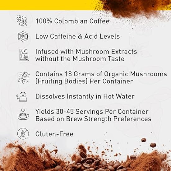 Enerhealth Botanicals NutriCafé Freeze Dried Lion´s Mane Instant Mushroom Kaffee – Low Acidity, 100% Colombian Kaffee, Infused with Organic Mushroom Extracts for Improved Focus & Memory – 3.17 oz 189269042