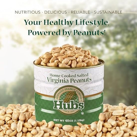 Hubs Peanuts Premium Salted Virginia Nuts - Irresistible Crunch & Flavored Nuts - Non-GMO, Gluten Free - XXL Peanuts from Top 1% Crop - Reusable Tin - Perfect Snack for Any Occasion - 2 x 40oz Cans 665181380