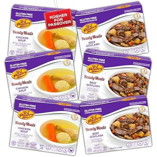 Kosher for Passover Gluten Free Food, Matzo Ball Chicken Soup + Beef Goulash (6 Pack - Variety) MRE Meat Meals Ready to Eat, Prepared Entree Fully Cooked, Shelf Stable Microwave Dinner, Travel 760396771